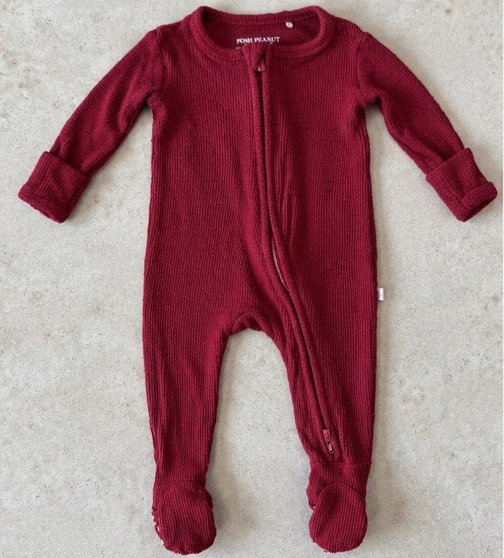Posh Peanut Red Bamboo 0-3 Months Waffle Knit Footie Pajamas One Piece Baby